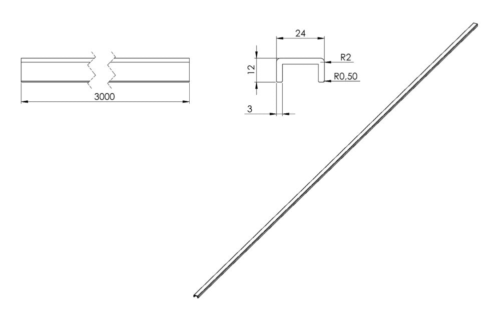 Zeichnung Kantenschutz Länge 3 m, für Glasstärke 16,00 - 17,52 mm