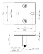 Edelstahl Wandbefestigung für Geländerpfosten 42,4 mm, quadratische Platte, 2 Langlöcher, V2A