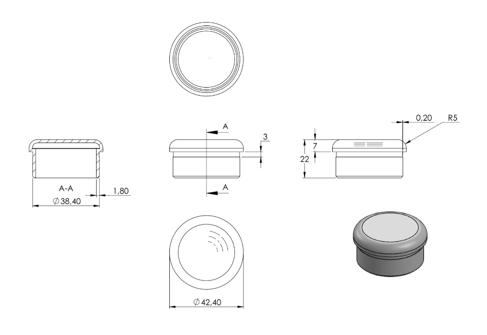 Zeichnung Rohrabschlussstopfen für Rohr Ø 42,4 x 2,0 mm