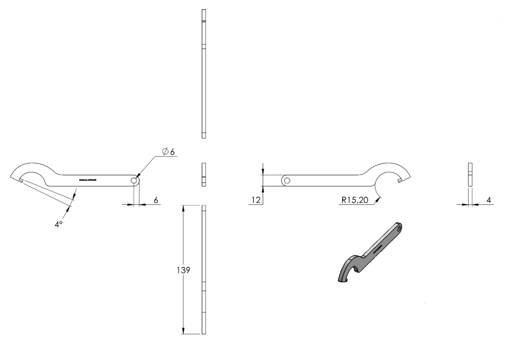 Hakenschlüssel für Glaspunkthalter Ø 30 mm, V2A