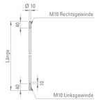 Zugstange mit L-R-Gewinde M10 x 40 mm, zu Vordachsystem Edelstahl