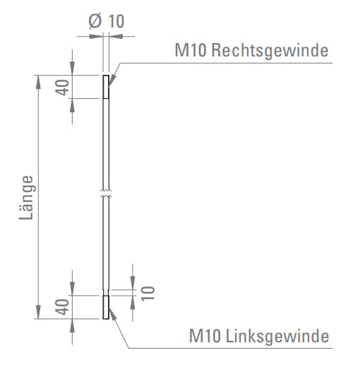 Zugstange mit L-R-Gewinde M10 x 40 mm, zu Vordachsystem Edelstahl
