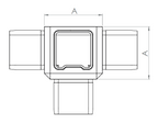 Edelstahl T-Eckverbinder 90° für Quadratrohre, 4 gleiche Abgänge, zum Stecken, V4A