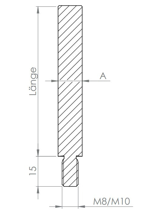 Stift Edelstahl, 1 x Außengewinde, 1 x flach zum Anschweißen, V2A / V4A