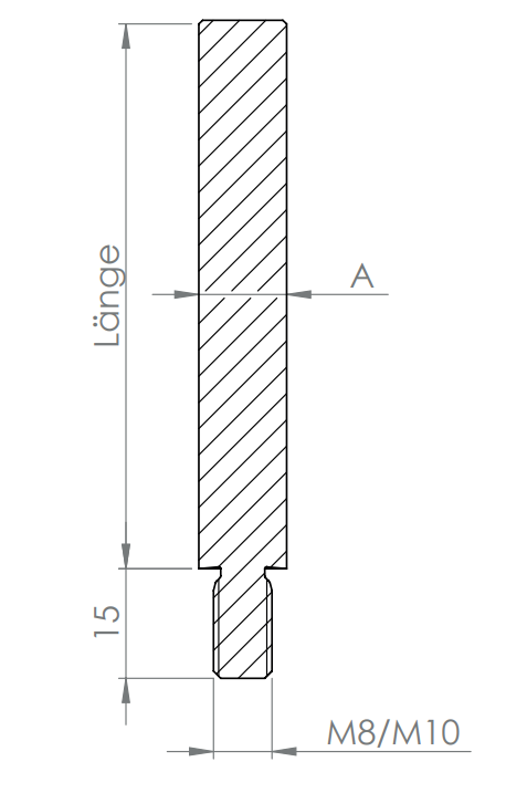Stift Edelstahl, 1 x Außengewinde, 1 x flach zum Anschweißen, V2A / V4A