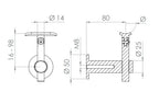 höhenverstellbarer Handlaufhalter mit Innengewinde, Gelenk und Haltenplatte, V2A