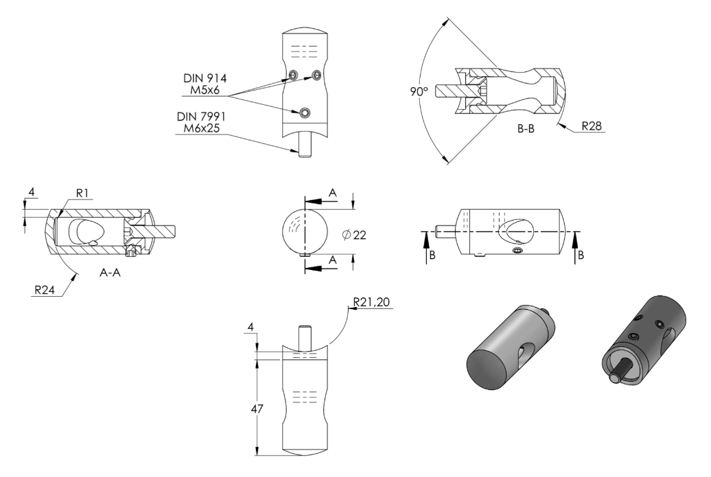 Querstabhalter Ø 22 mm, für 90° Außenecke, mit Durchgangsbohrung, V2A / V4A