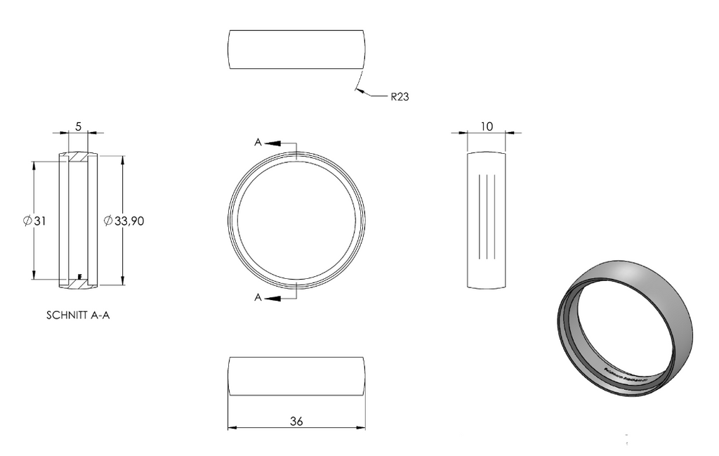 Zeichnung Verbindungsring für Rohr Ø 33,7 mm
