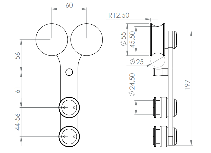 Rollwagen mit zwei Rollen, für Glasschiebetüren, V2A