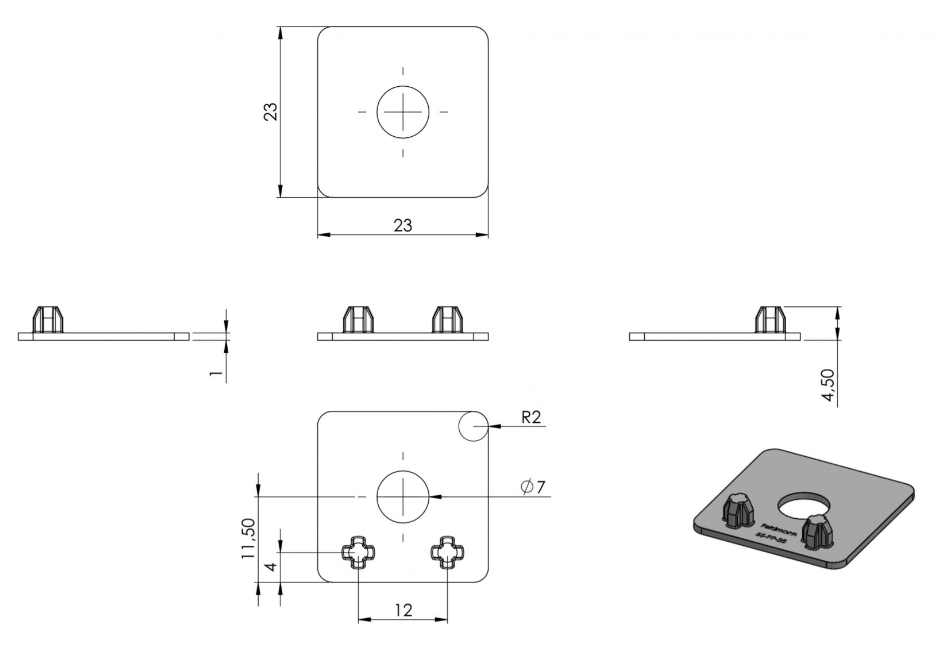Zeichnung Abdeckplättchen für Blechhalter Ø 25 mm