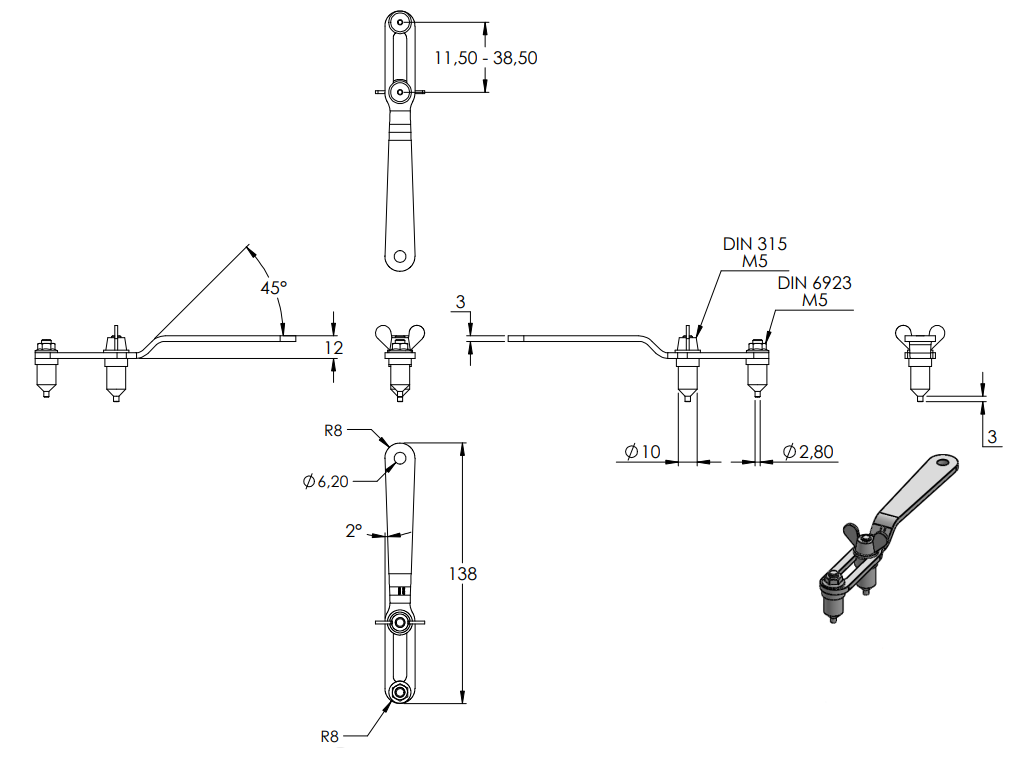 Gabelschlüssel für Glasschiebetürsystem, verstellbar