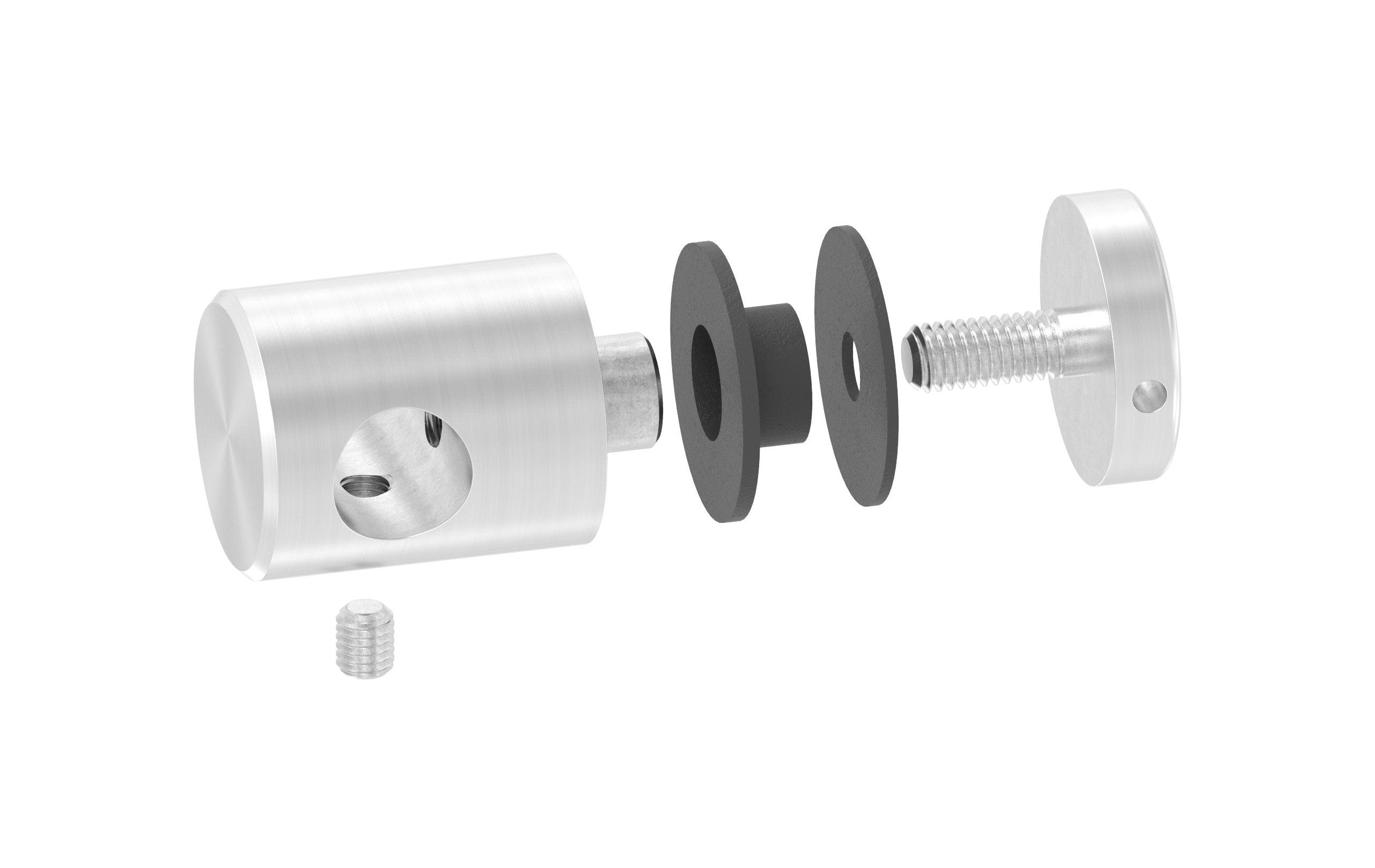 Querstab-Glashalter Ø 25 mm, für Glasstärke 6,0 - 12,76 mm, mit Durchgangsbohrung, V2A