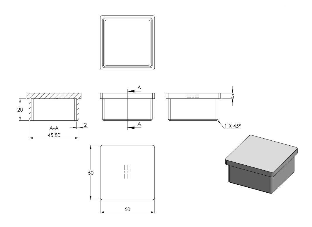 Rohrabschlussstopfen für Rohr 50 x 50 x 2,0 mm