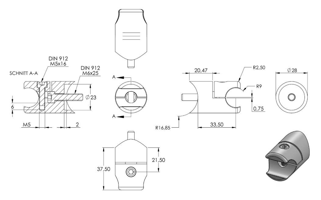Zeichnung Blechhalter Ø 18 mm Anschluss Ø 33,7 mm
