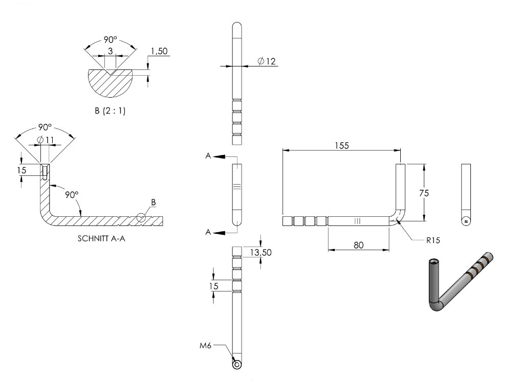 Zeichnung Handlaufhalter Bügel Ø 12 mm