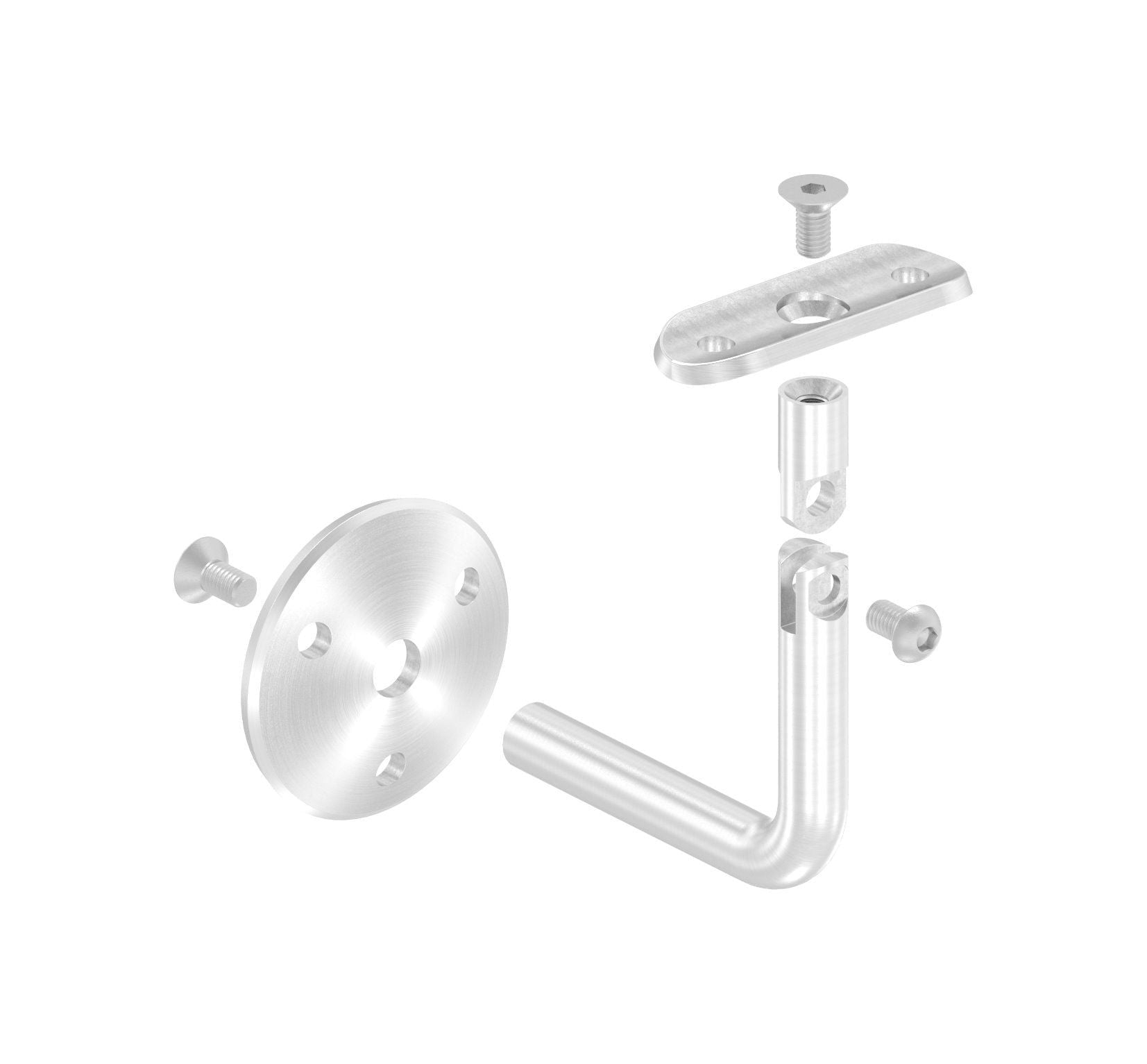 verschraubter  Handlaufhalter mit Gelenk und Anschlussplatte, zum Anschrauben des Handlaufs, V2A