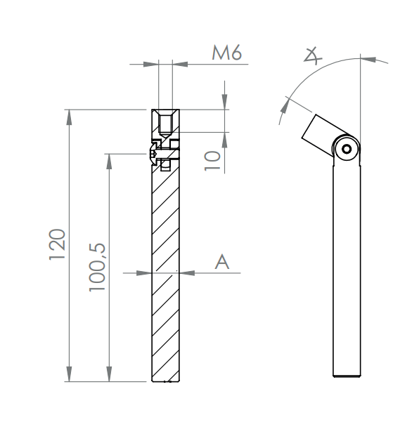 Gelenkstift Edelstahl, 1 x Innengewinde, 1 x flach zum Anschweißen, V2A