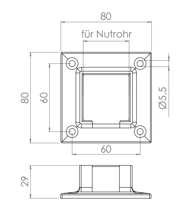 Wandhalter für Quadrat-Nutrohr 40 x 40 x 1,5 mm, V2A / V4A