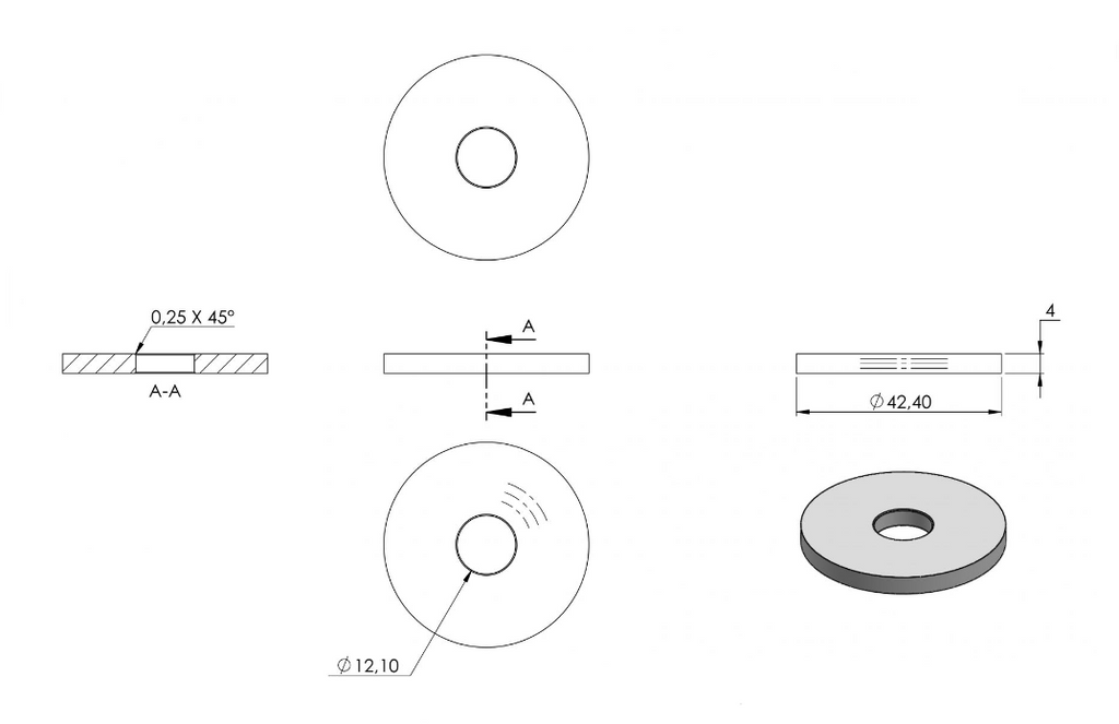Zeichnung Rohrabschlussplatte für Rohr Ø 42,4 mm
