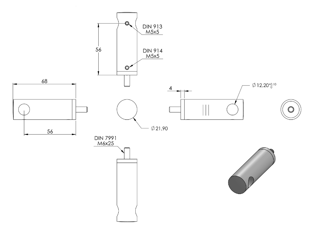 Zeichnung Querstabhalter mit flachem Anschluss, Durchgangsbohrung Ø 12,2 mm