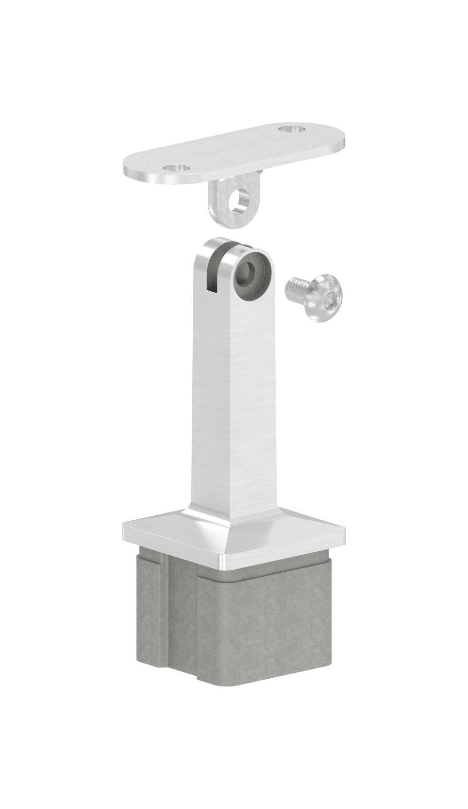 Handlaufstütze aus einem Stück, für Quadratrohr, mit Gelenk und Handlaufanschlussplatte, V2A