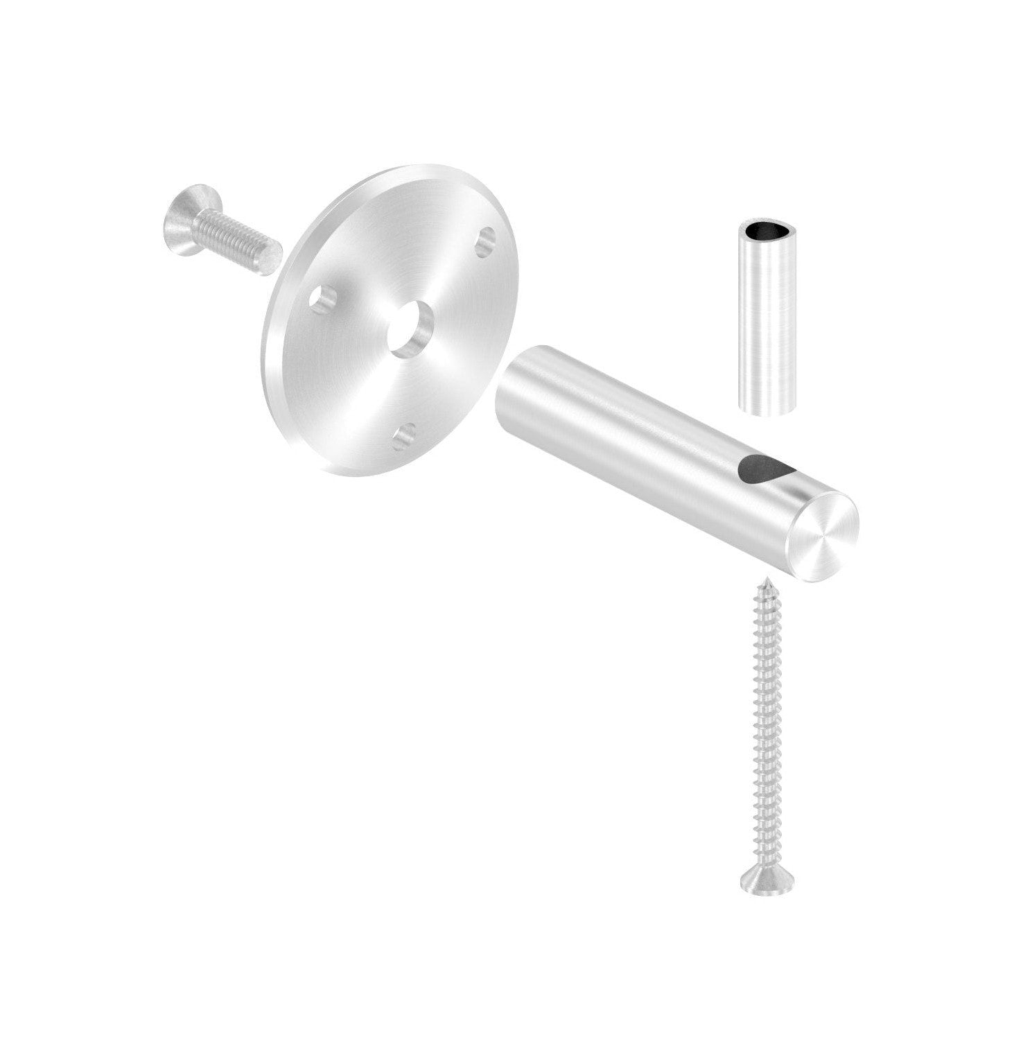 verschraubter Handlaufhalter mit Durchgangsbohrung und Holzschraube, V2A