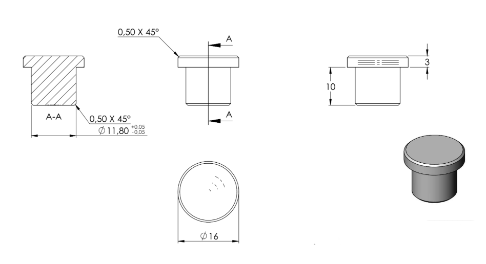 Zeichnung Rohrabschlussstopfen für Rohr Ø 16,0 x 2,0 mm