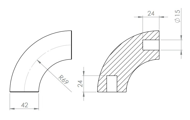 90° Bogen für Holzhandlauf Buche,  Ø 42 mm, geschliffen und lackiert, für den Innenbereich