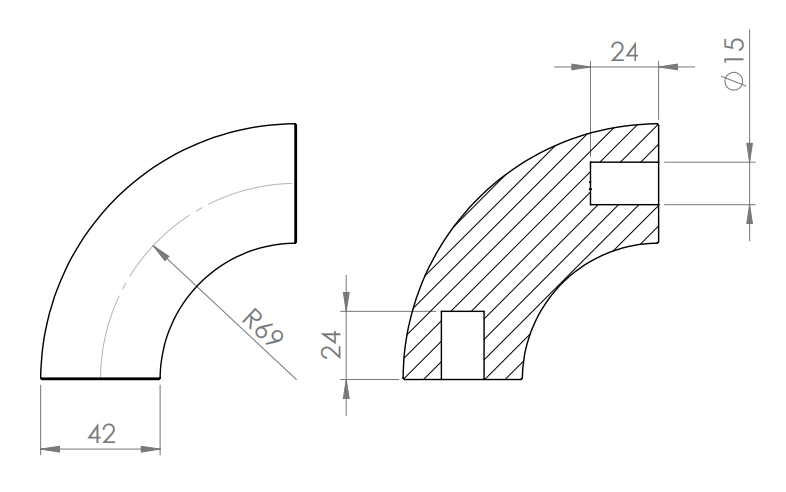 90° Bogen für Holzhandlauf Buche,  Ø 42 mm, geschliffen und lackiert, für den Innenbereich