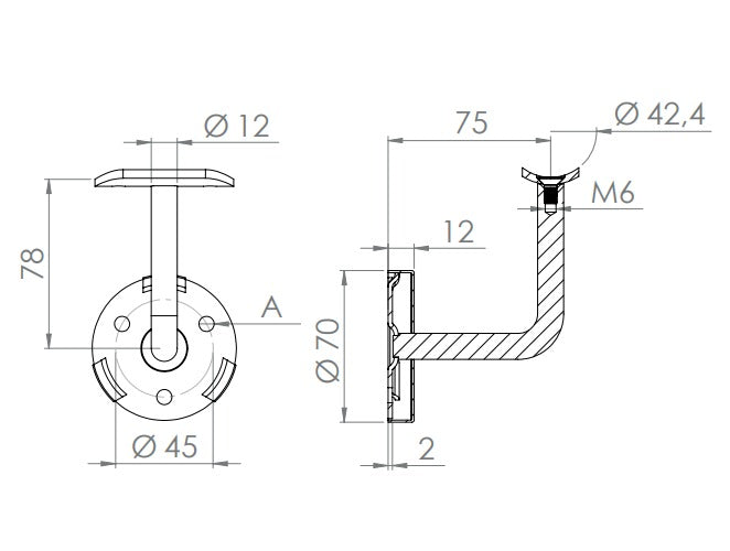 Handlaufhalter mit Cliprosette und Anschlussplatte, zum Anschrauben des Handlaufs, V2A / V4A