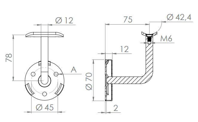Handlaufhalter mit Cliprosette und Anschlussplatte, zum Anschrauben des Handlaufs, V2A / V4A