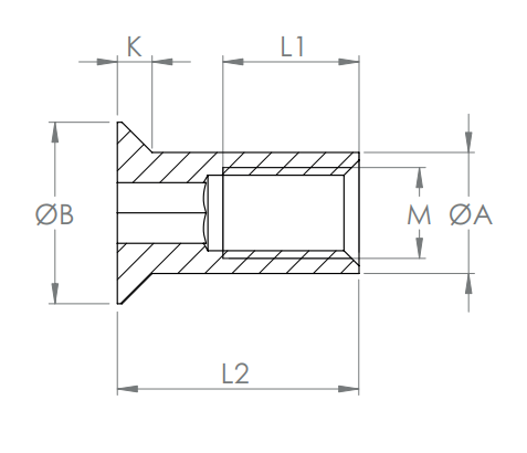 Hülsenmutter mit Senkkopf und Innensechskant, V2A