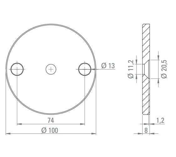 Ankerplatte 100 x 8 mm, mit 3 Bohrungen, zu Vordachsystem Edelstahl