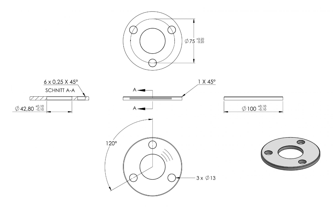 Zeichnung Ankerplatte mit 3 Bohrungen Ø 13 mm