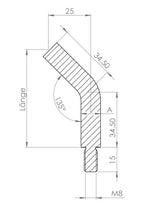 Stift Edelstahl, gebogen 135°,1 x Außengewinde, 1 x flach zum Anschweißen, V2A