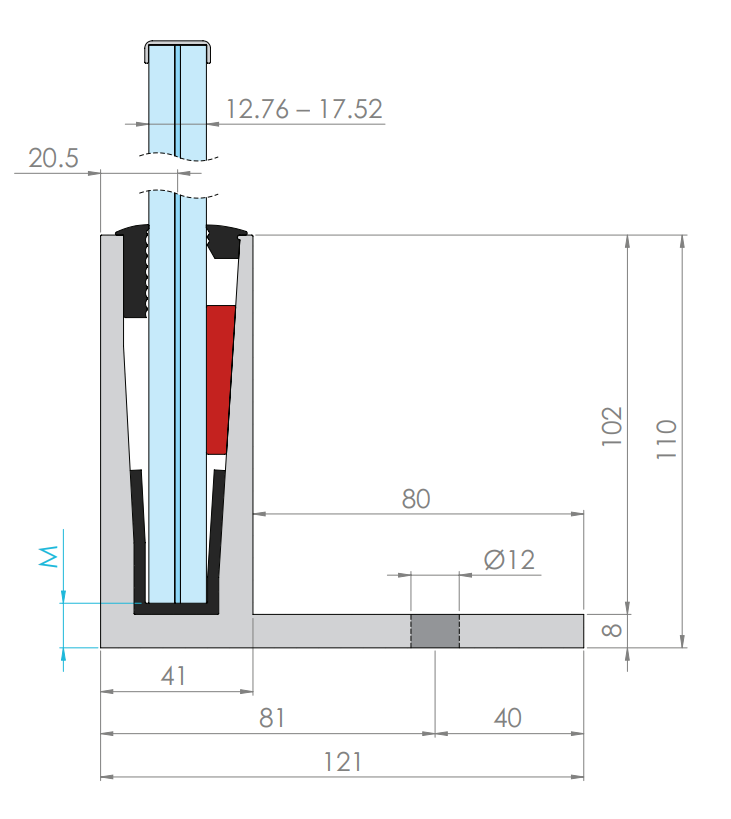 Alu-Profil eleganza LIGHT, Holmlast 0.5 - 1.0 kN, zur aufgesetzten Montage