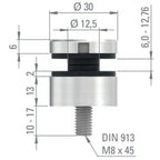 Glaspunkthalter Ø 30 mm mit Gewindestift, Klemmbereich 6.0 - 12.76 mm