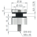 Glaspunkthalter Ø 30 mm mit Gewindestift, Klemmbereich 6.0 - 12.76 mm