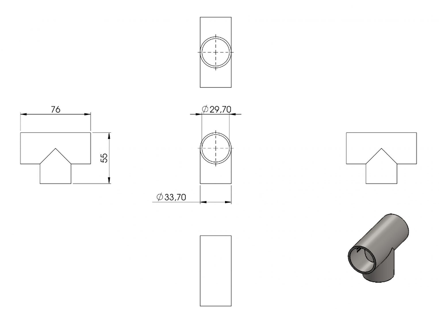 Zeichnung T-Stück Ø 33,7 mm