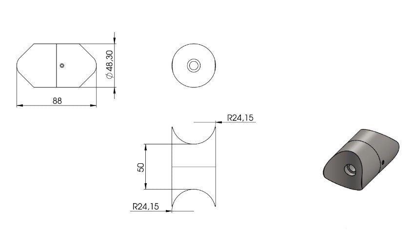Zeichnung Rohrverbindungsstück für Rohr Ø 48,4 mm und Ø 48,3 mm