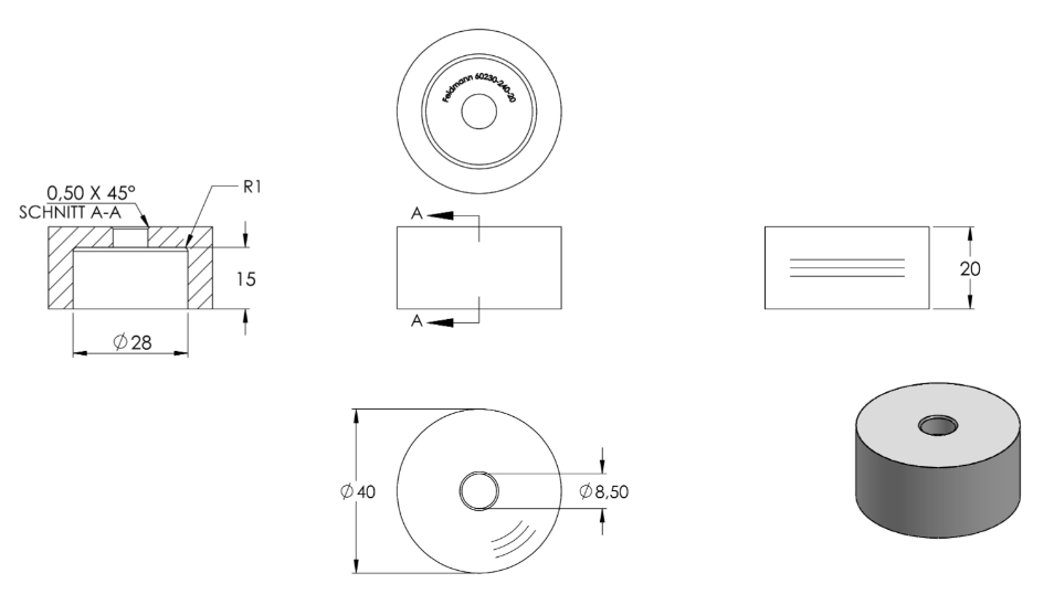 Zeichnung Unterteil Höhe A = 20 mm