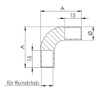 Rundstabverbinder als 90° Bogen, zum Einkleben der Rundstäbe, V2A