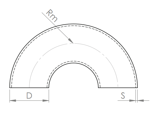 Edelstahl Schweißbogen 180°, Bauart 3, zum Anschweißen ans Rohr, V2A