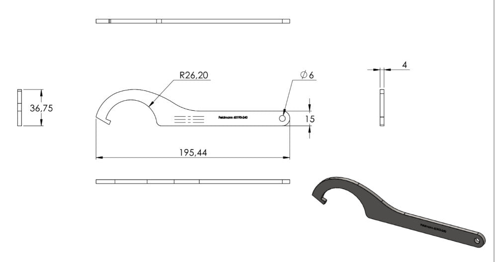 Hakenschlüssel für Glaspunkthalter Ø 52 mm