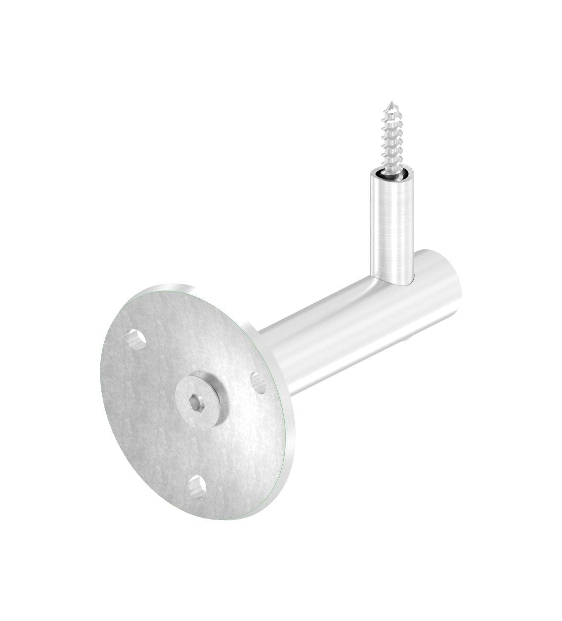 verschraubter Handlaufhalter mit Durchgangsbohrung und Holzschraube, V2A