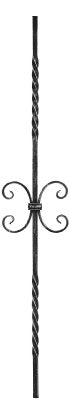 Zierstab 12x12mm, glatt, H: 900mm, 2x C-Schnecke mittig, 2x gedreht außermittig
