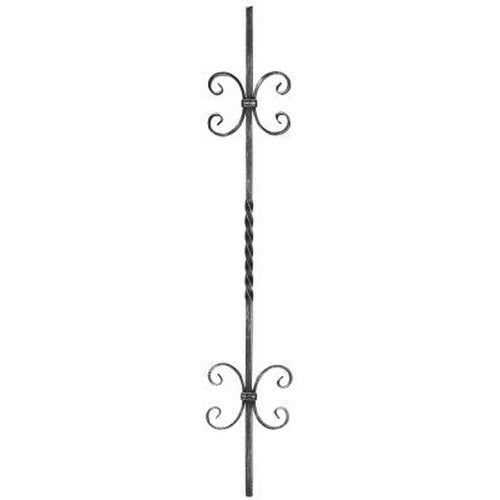Zierstab 12x12mm, glatt, H: 900mm, 1x gedreht mittig, 4x C-Schnecke außermittig (Art. 9053-S)