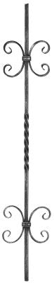 Zierstab 12x12mm, glatt, H: 900mm, 1x gedreht mittig, 4x C-Schnecke außermittig (Art. 9053-S)