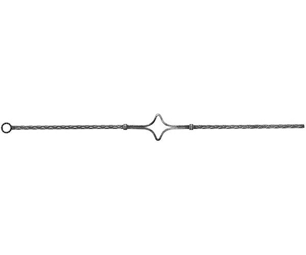 Zierstab 12x12mm, gehämmert, H: 900mm, 1x Ornament mittig (Art. 9054-S)