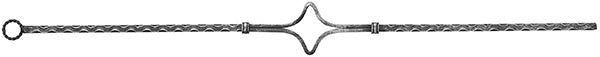 Zierstab 12x12mm, gehämmert, H: 900mm, 1x Ornament mittig (Art. 9054-S)